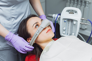 Closeup of man relaxing with nitrous oxide dental sedation in Edmonton 